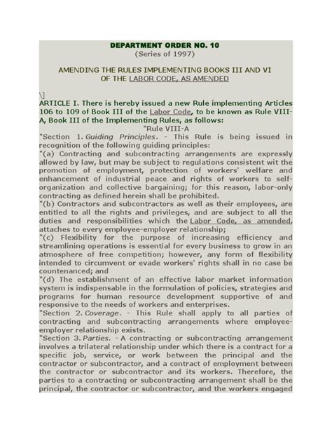 DEPARTMENT ORDER NO. 10 (Series of 1997) .
